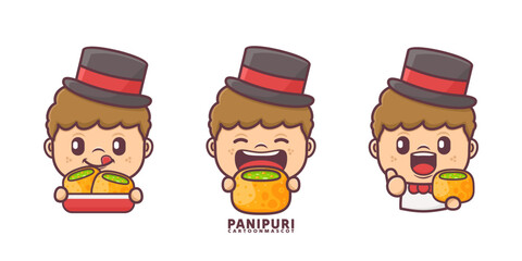 cute cartoon mascot with panipuri. set cartoon vector with different expressions