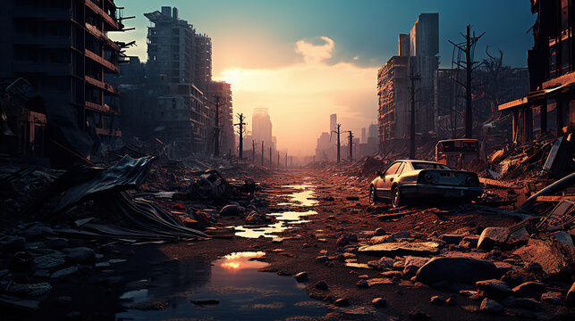 Desolation's Legacy. A ruinous post apocalyptic metropolis. Generative AI
