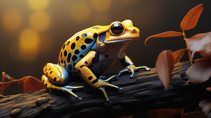 Jewel of the Jungle. Poison Dart Frog Perched on Branch. Generative AI