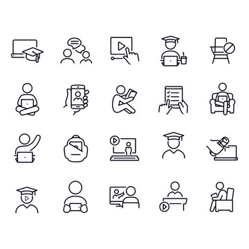 E-Learning line icons vector design 