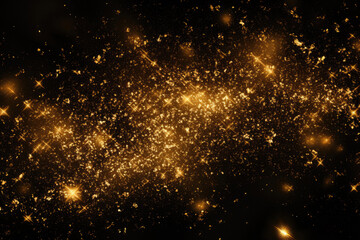 Shiny gloss gold texture background material with copy space - galactic star dust in black space