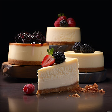 Deliciosos cheesecakes caseros con frutos rojos frescos, listo para ser saboreado en en cualquier momento del d&iacute;a.