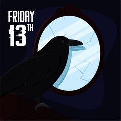 Black crow and broken mirror Friday 13th poster Vector
