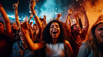 A gathering of pals enjoying themselves at a music concert - obrazy, fototapety, plakaty