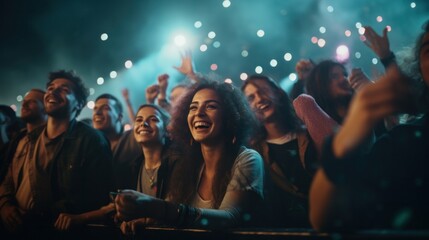 A gathering of pals enjoying themselves at a music concert - obrazy, fototapety, plakaty