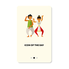 Indian dancers vector icon. Man and woman wearing traditional clothing dancing isolated. Dancing concept. Vector illustration symbol elements for web design and apps