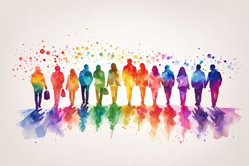 silhouettes multicolor background of people on white background, creativity concept