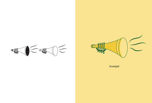 The vector illustration depicts a trumpet icon placed on a clean, white background, creating a striking and visually appealing image.