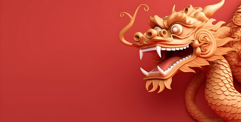 Obraz premium Traditional Chinese new year gold dragon isolated on red with space for text