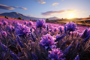 Fototapeta premium A mesmerizing field of lavender stretching out to the horizon, evoking a sense of tranquility and calm.