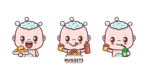 cute baby cartoon with nuggets. set cartoon vector with different expressions