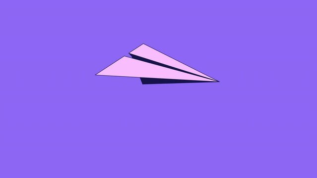 Flying paper plane line cartoon animation. Origami airplane floating in air 4K video motion graphic. Hopes, dreams 2D linear animated background full frame, after hours aesthetic lofi live wallpaper
