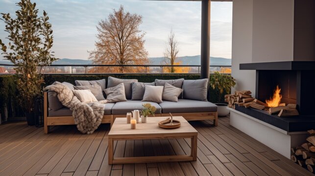 cosy simple living simplicity home interior design wooden terrace and comfort exteriro sofa furniture set on balcony terrace contemporary house beautiful design concept