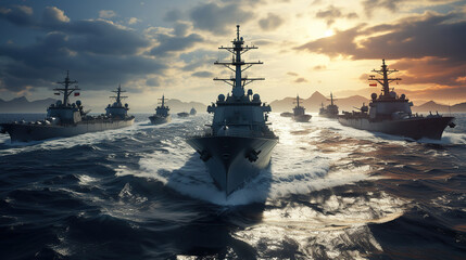 Pacific Sentinel. Navy Vessels Guarding the Vast Open Sea. Generative AI - obrazy, fototapety, plakaty