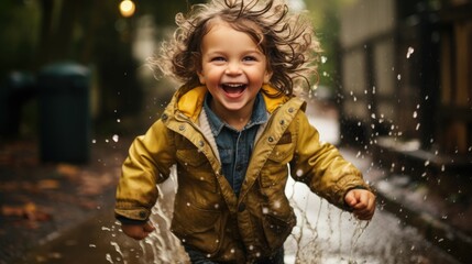 Children in the summer rain. Carefree and joyful atmosphere of happy childhood moments