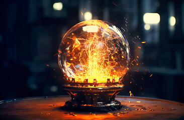 a shiny object in a dark room with the lights on