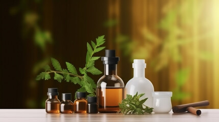 Obraz na płótnie Canvas The Fusion of Organic Skincare, Essential Oils, and Herbal Aromatherapy. Generative AI