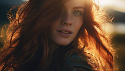 Fototapeta premium Portrait of a beautiful red-haired model, a ginger model with a face of beauty and red hair
