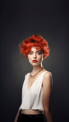 Portrait of a beautiful red-haired model, a ginger model with a face of beauty and red hair