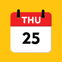 calender icon, 25 thursday with yellow background