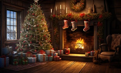 Fototapeta premium decoration of christmas tree with presents Generative AI