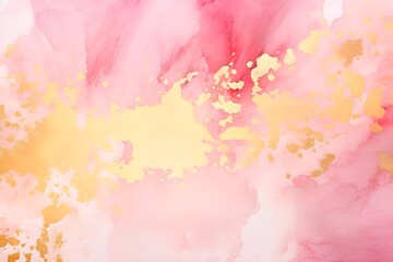 Obraz premium Pink color in fluid motion, gold splashes, dots. Abstract pale red background for card, greetings, emotions, love, invitation. Luxury and beautiful art. Vintage.