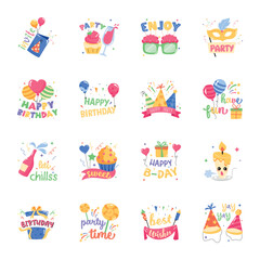 Collection of Birthday Flat Stickers 

