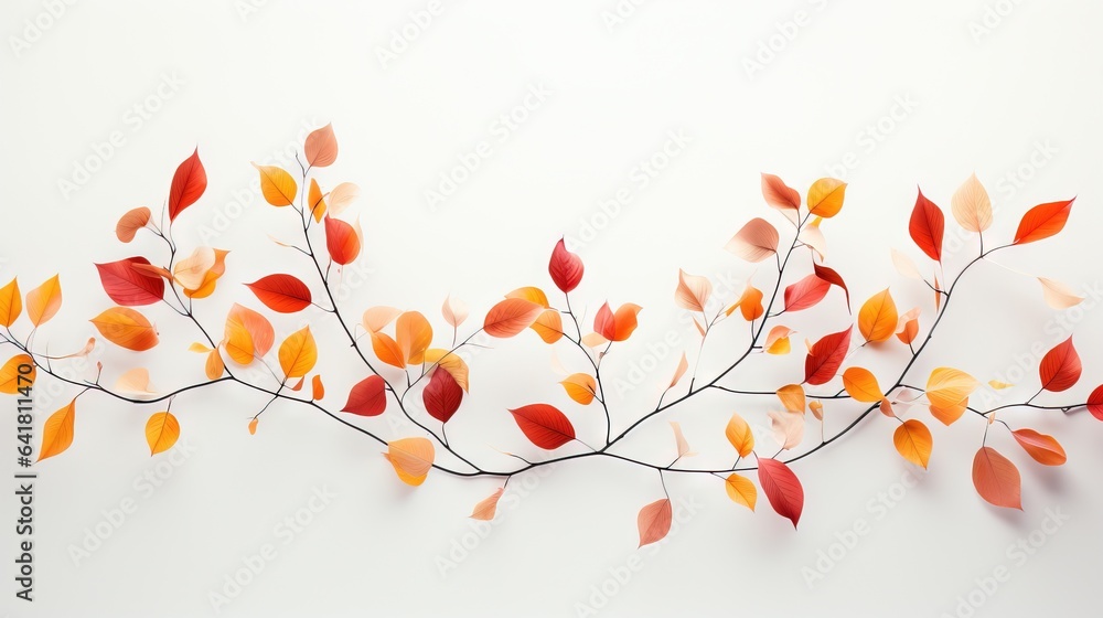 Poster a branch of a tree with red and yellow leaves on it. generative ai