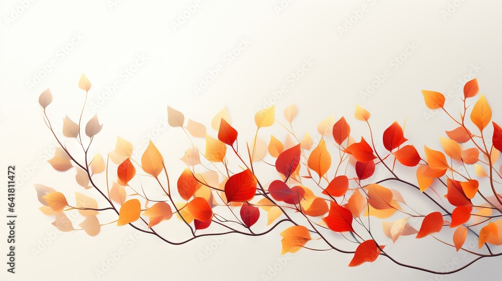 Poster a tree branch with orange and red leaves on it's branches. generative ai
