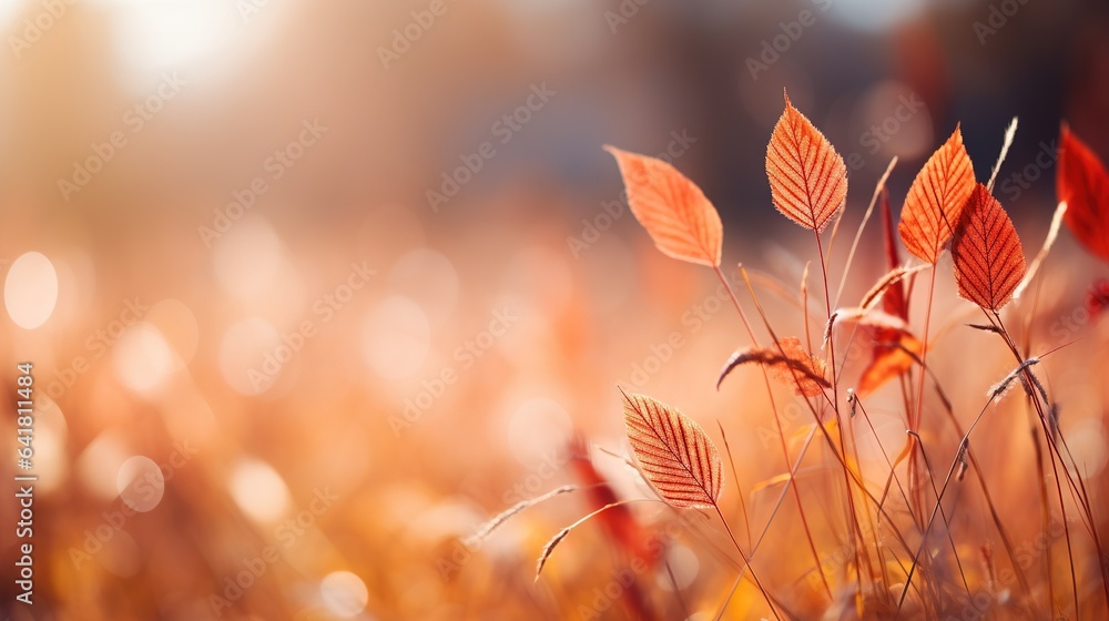 Poster a close up of a bunch of leaves in a field. generative ai