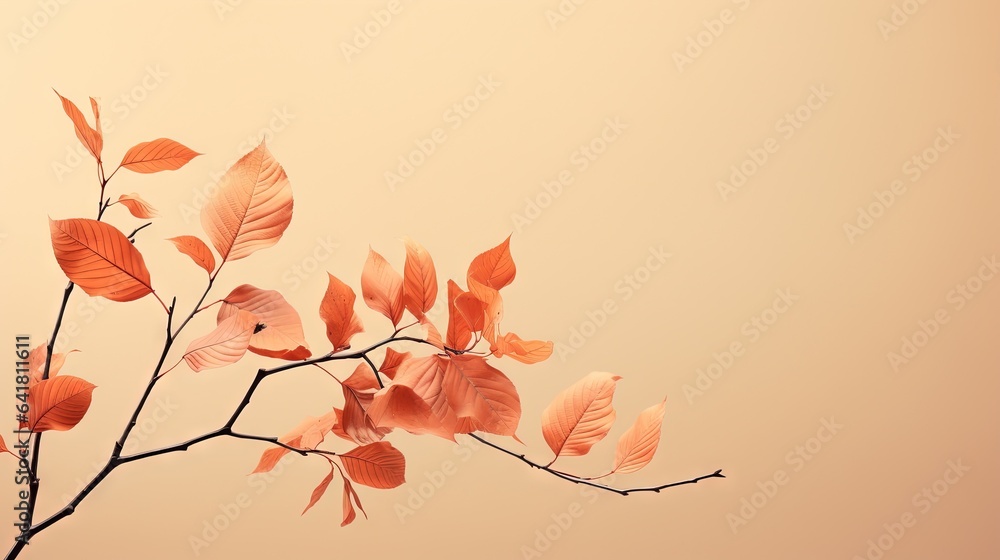 Poster a branch of a tree with leaves on it and a sky background. generative ai