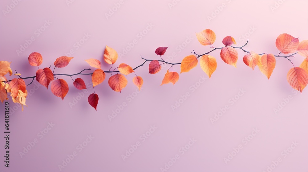 Poster a branch of a tree with leaves on a purple background. generative ai