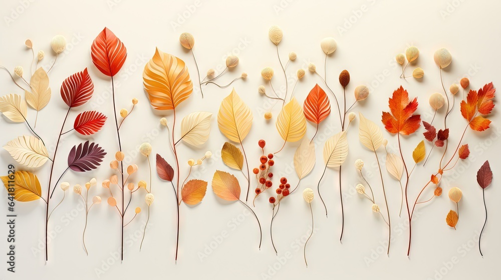 Poster a group of different types of leaves on a white surface. generative ai