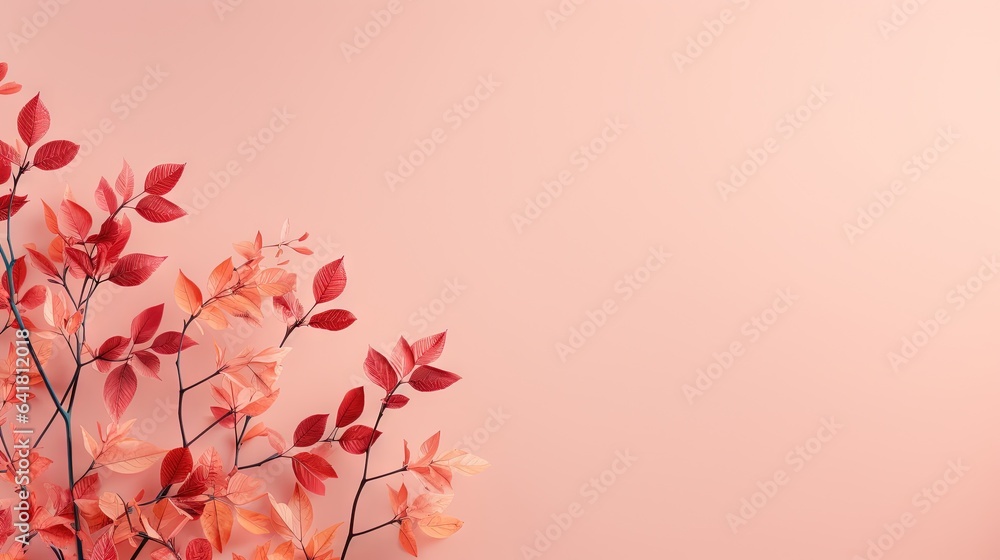 Aufkleber a branch of a tree with red leaves on a pink background. generative ai