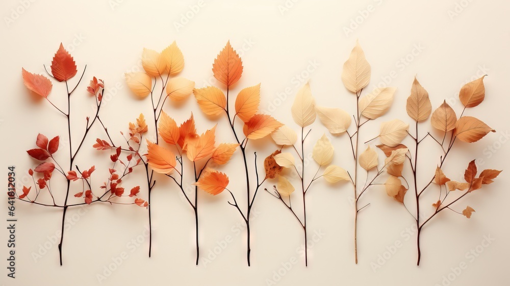 Poster a group of different types of leaves on a white background. generative ai
