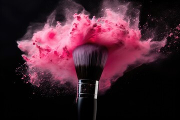 makeup brush explodes into a cloud of pink powder.