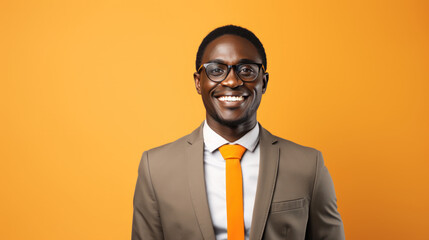 African businessman smiling on the pastel background