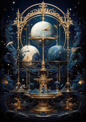 Fototapeta na wymiar scales universe cosmos dreamy fantasy mystery tarot illustration art tattoo poster card night