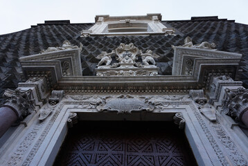 Obraz premium Facade of Chiesa del Gesù Nuovo catholic church in Italian town of Naples