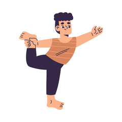 Little Boy Doing Yoga Exercise Standing in Asana Vector Illustration