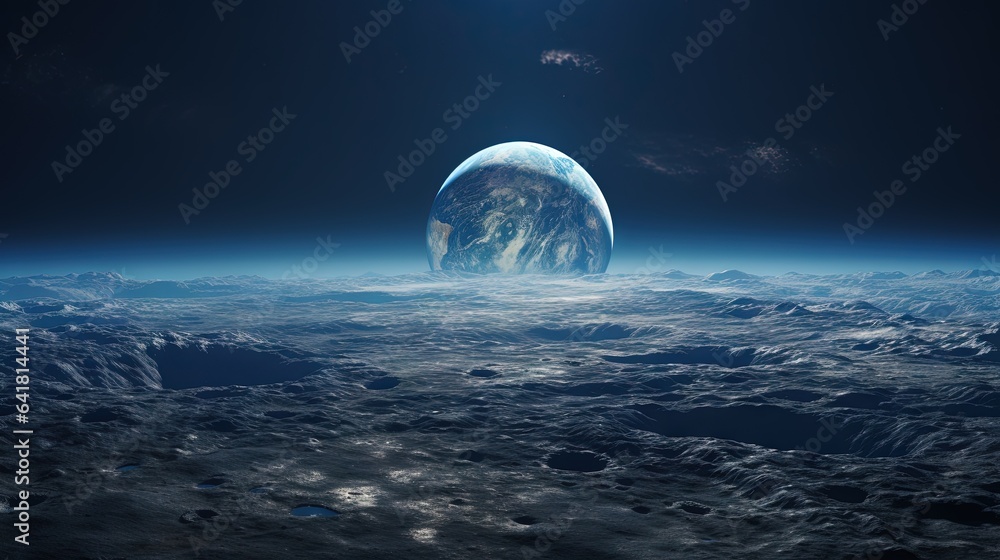 Poster a view of the earth from the surface of the moon. generative ai