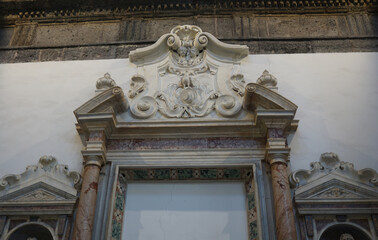 Architectural details on the top of the altar in Naples church Chiesa di San Severo al Pendino