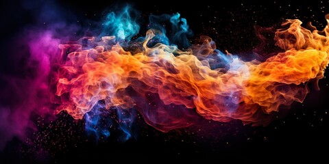 explosion of colored neon powder isolated on black background | Generative AI