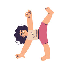 Little Girl Doing Yoga Exercise Practicing Asana Vector Illustration