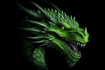 Illustration of green dragon on black background.  symbol of 2024 year in Chinese calendar