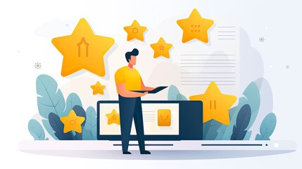 Rate Your Experience: Online Service Feedback Survey for Customer Reviews and Satisfaction. Concept of Life Events and Reputation Management - obrazy, fototapety, plakaty