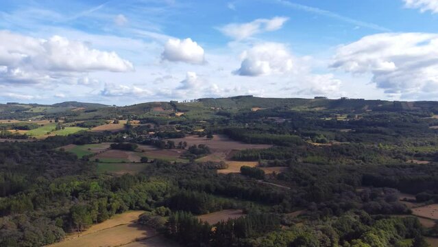 Ancient Cultural Heritage Santalla de Boveda in Galicia, Lugo, Spain. 4k DJI Mini 2. - Agroforestry Landscape Panorama