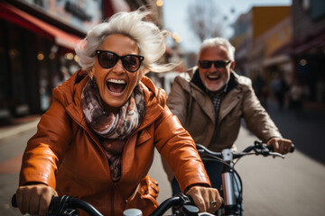 Fototapeta na wymiar senior couple riding bike
