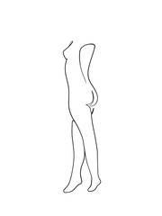 A nude woman’s body is drawn in one line style. Printable art.