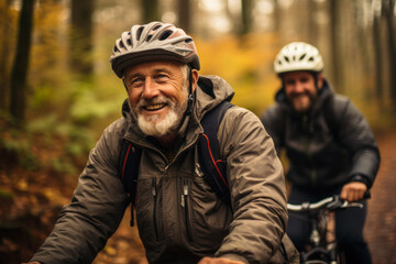senior couple riding bike